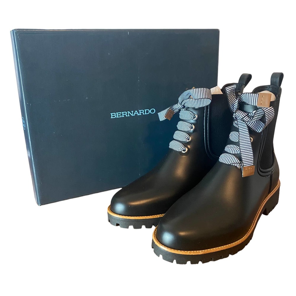 Bernardo Womens New Zina Rain Boots Size 10 Black Lace Up